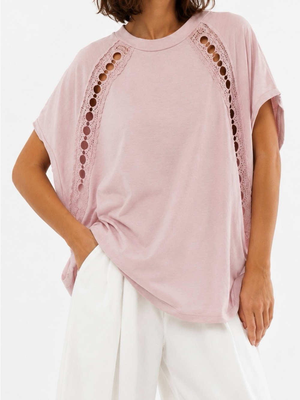 Free People Rough Around The Edges Top Smokey Wings Pink Boho Chic Sleeves S